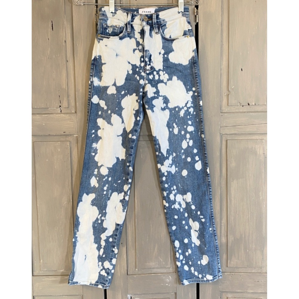 FRAME Le Sylvie Slender Straight Jeans Bleach Splash High Rise Size 24 Exc‎ Cond